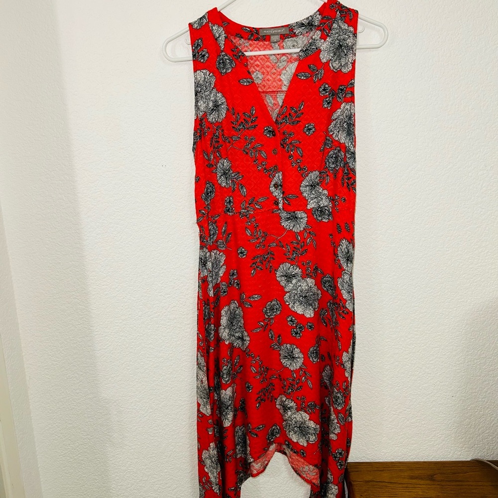 Peace & Pearls Red Floral Dress